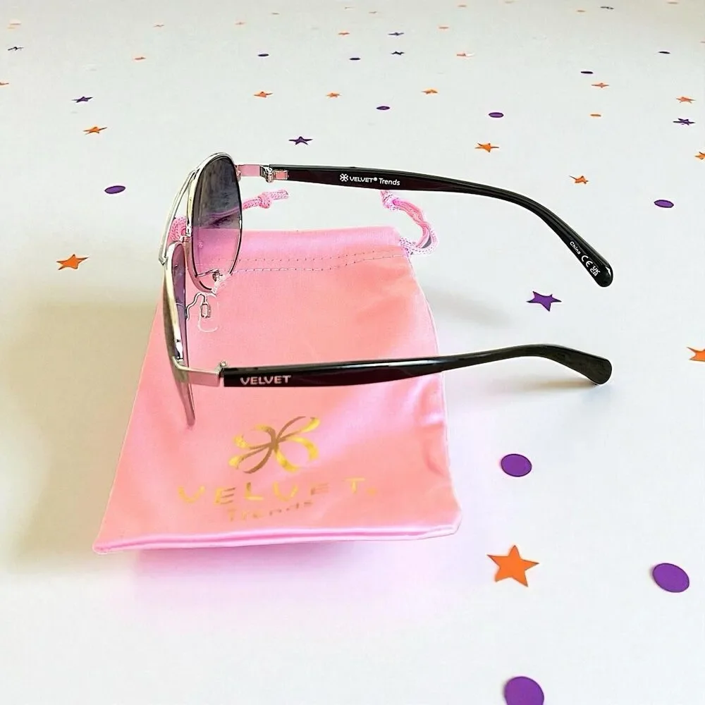 Velvet Eyewear Bonnie Aviator Sunglasses in Silver Flash w/microfiber pouch